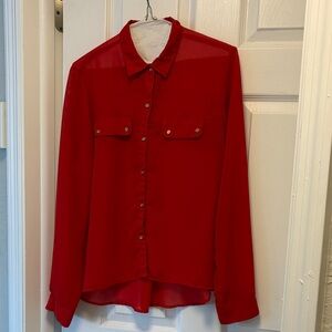 Chic Red Button-Up Blouse